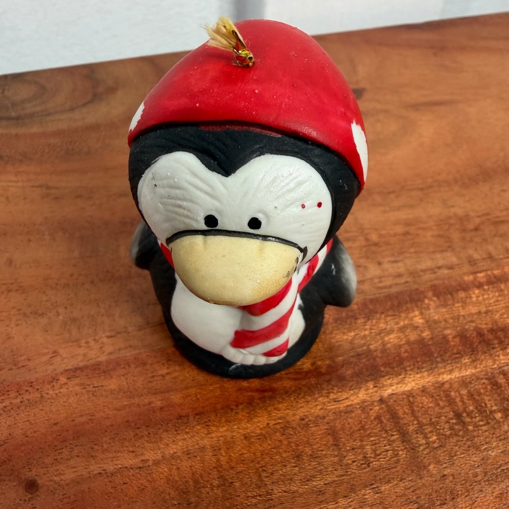 Jasco Ceramic Christmas Penguin Bell Red‎ Hat Scarf Holiday Ornament
